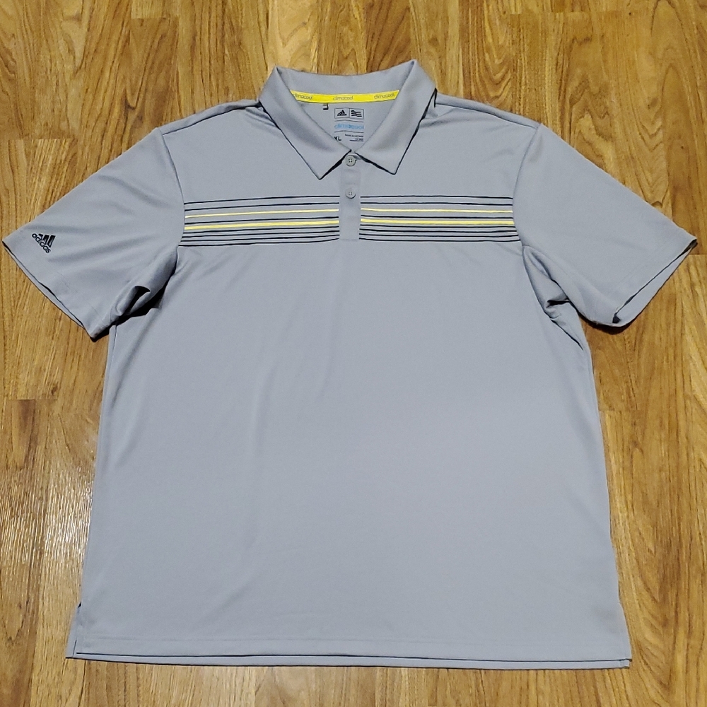 Adidas Golf Climacool Light Gray Polo with Yellow Black Stripes Mens XL